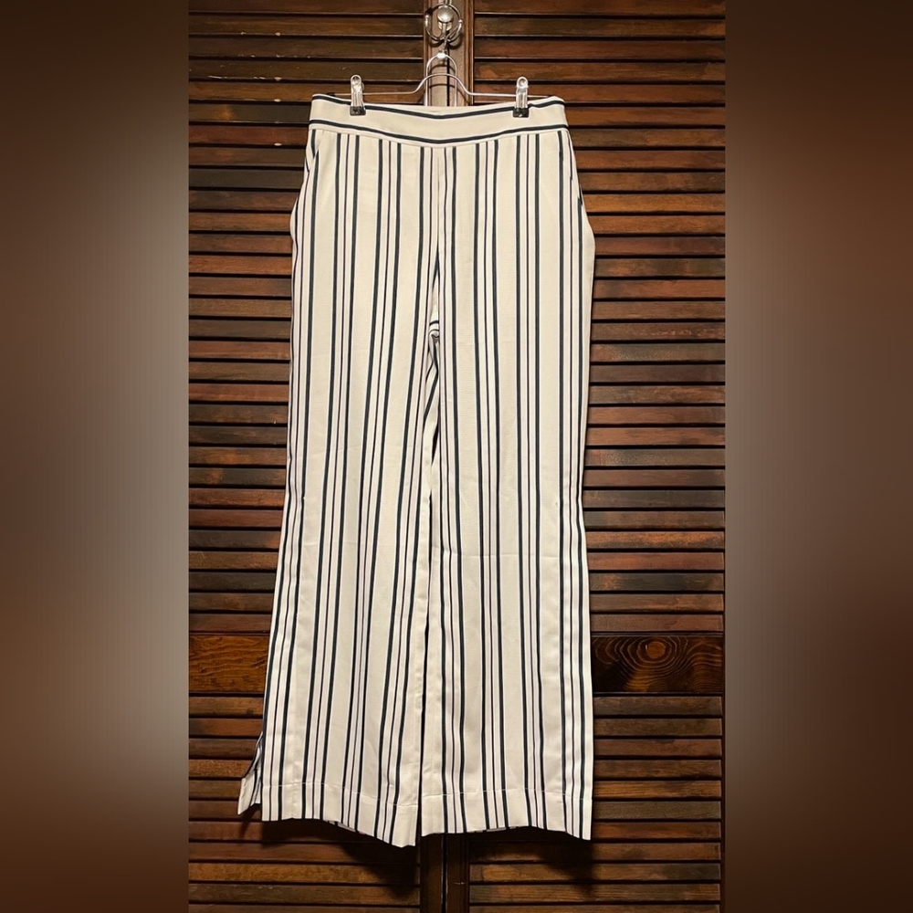 Boston Proper High Rise  Sllit Hem Wide Leg Striped Pants, Size 6 NWOT